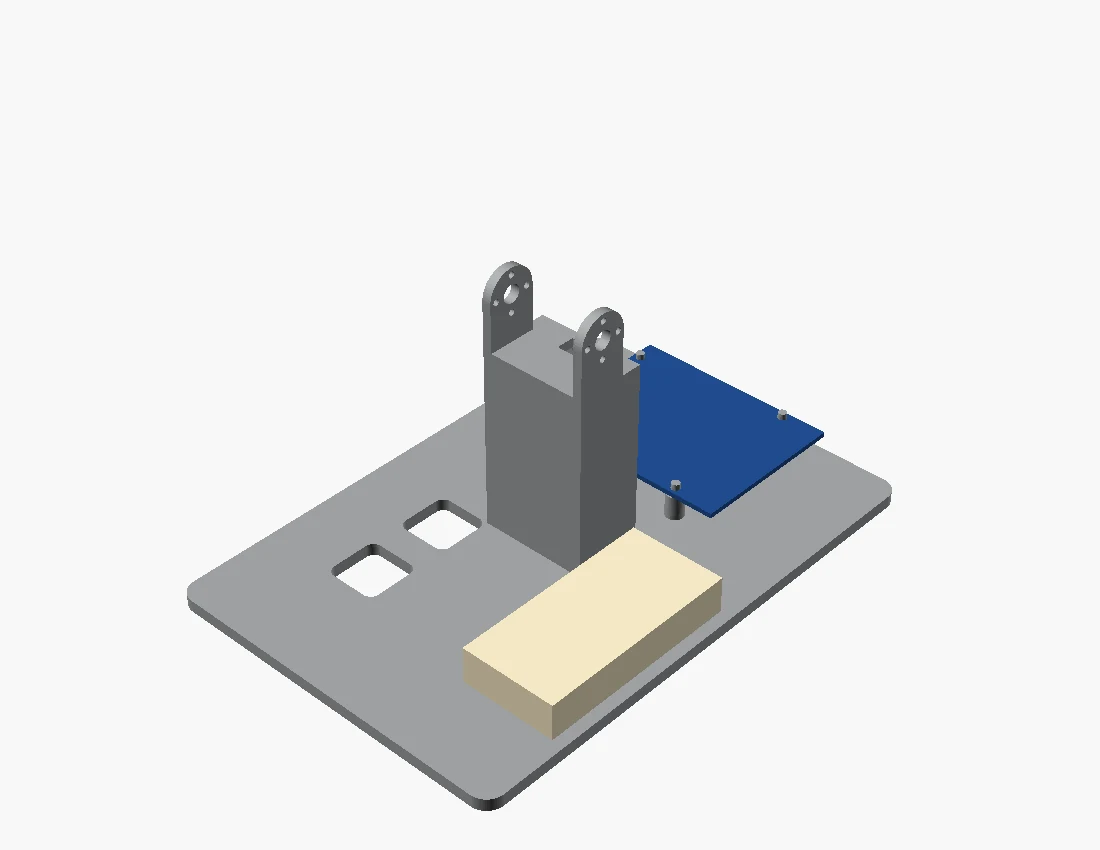 A render of the grey bench stand with its column and two ears at the top