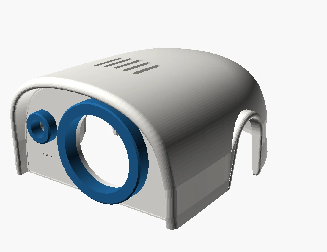 A render of the printable hood with its open face, and the two blue rings